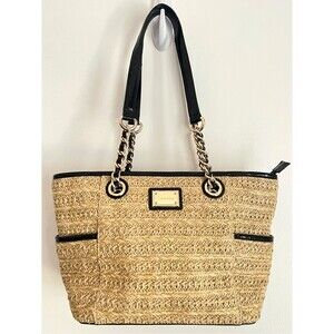 Calvin Klein Woven Handbag Double Chain Strap Boho Vacation Casual